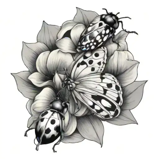 Orhidee And Petunia With Ladybug Sitting