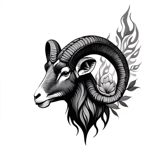 Aries Ram Fire Flowers Fine Lines