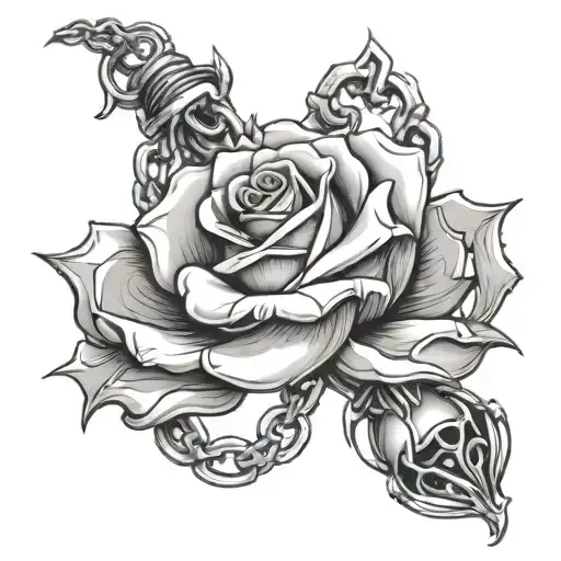 White Thorny Frosty Rose Wrapped Around Shackles