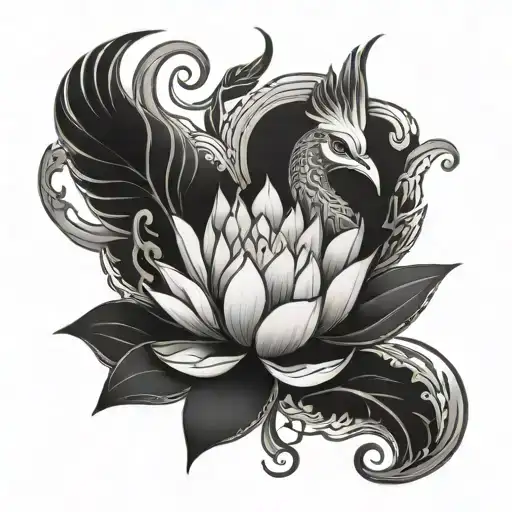 Phoenix And Lotus Flower
