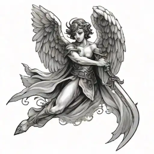 Angel With Sword And Wings Spread Wide
