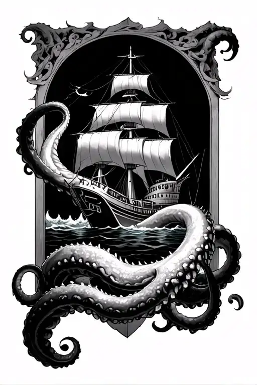 A Kraken Emerging From The Depths To Attack A Ship