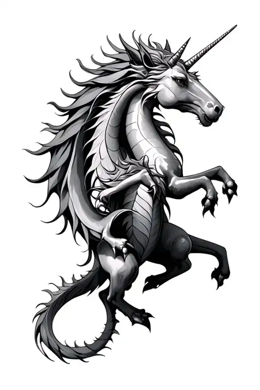 Unicorn And Dragon Embracing Each Other