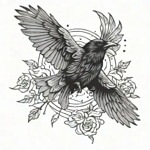 Raven And Moth In The Night Sky