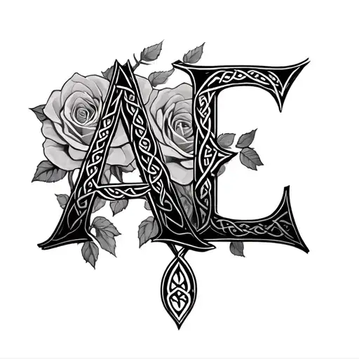 The Letter A And The Letter E Melted In The Symbol Of Celtic Friendship Surrounded By Roses