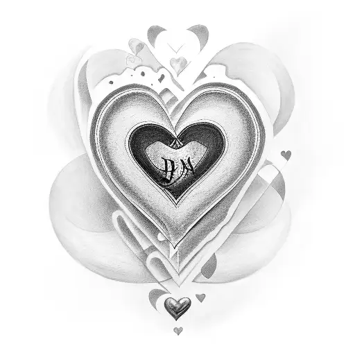 A Black And Grey Tattoo Of A Heart-shaped Canvas With The Initials Of Loved Ones As Brush Strokes