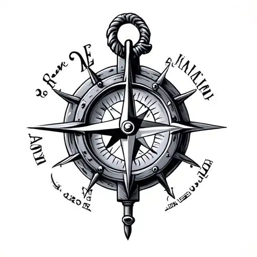 Maritime Anchor Mixed With A Compass Surrounded