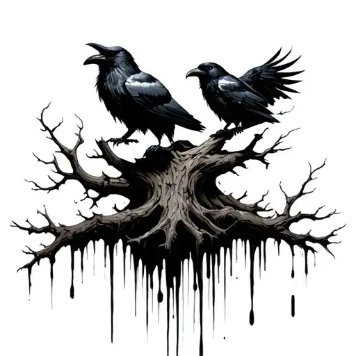 Odin's Ravens With Large Dead Tree Bleeding