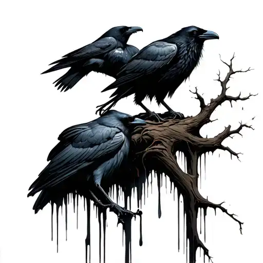 Odin's Ravens With Tall Large Dead Tree Bleeding