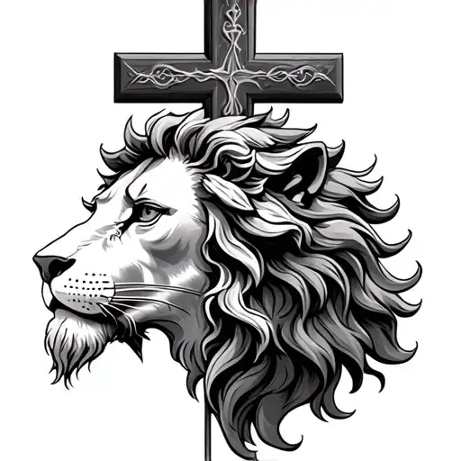 Cross Half Lion Half Jesus Christ