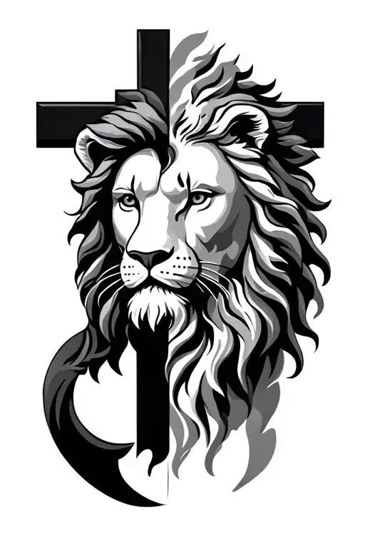 Cross Half Lion Half Jesus Christ