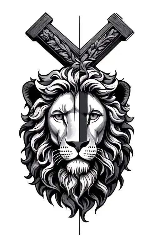 Cross Half Lion Half Jesus Christ