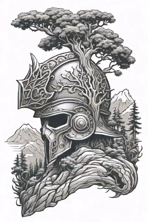 Tree Trojan Helmet Plants Mountain Landscape