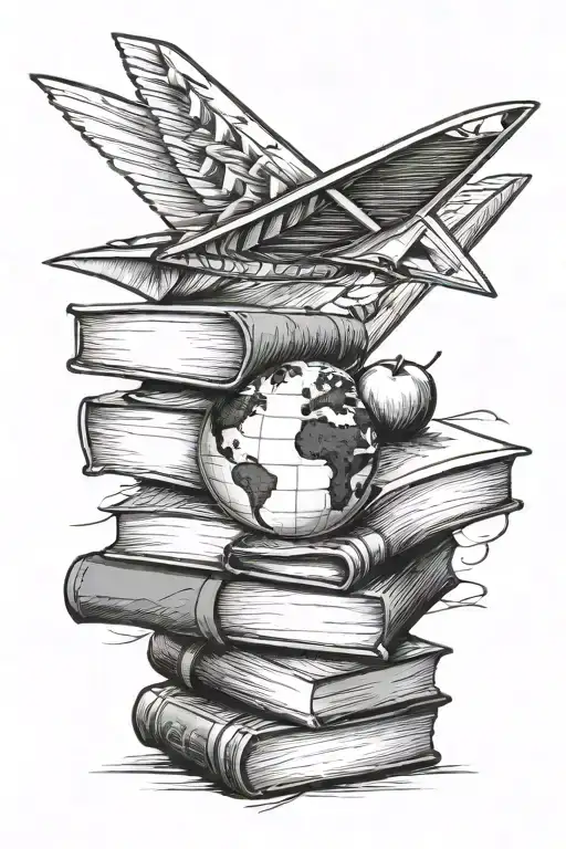 Stack Of Books A Globe An Apple Pencil And Paper Airplane