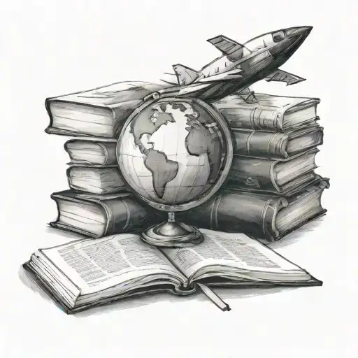 A Globe In Front Of A Stack Of Books With An Apple And Pencil In Front And A Paper Airplane Overhead