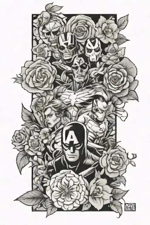 Floral Arm Sleeve With Marvel Characters