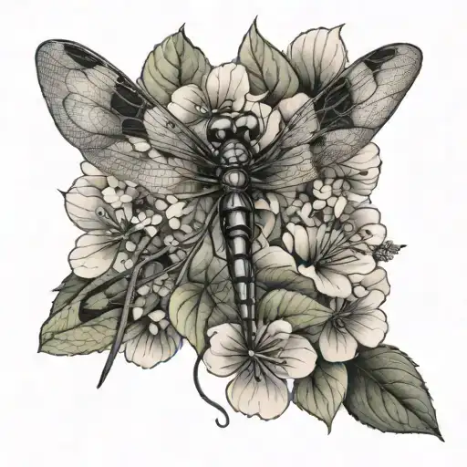 Dragonfly And Hydrangea Flower