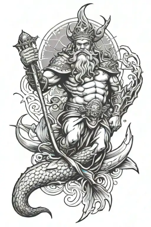King Neptune God With Shark