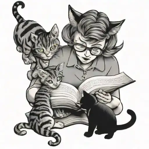 A Teacher Reading A Book To A Group Of Cats