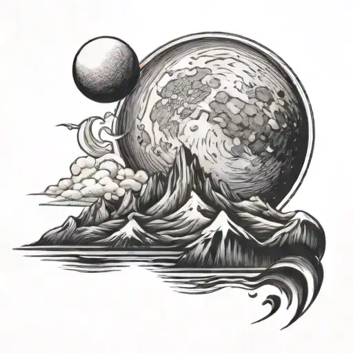 Moon Sky And Mountains