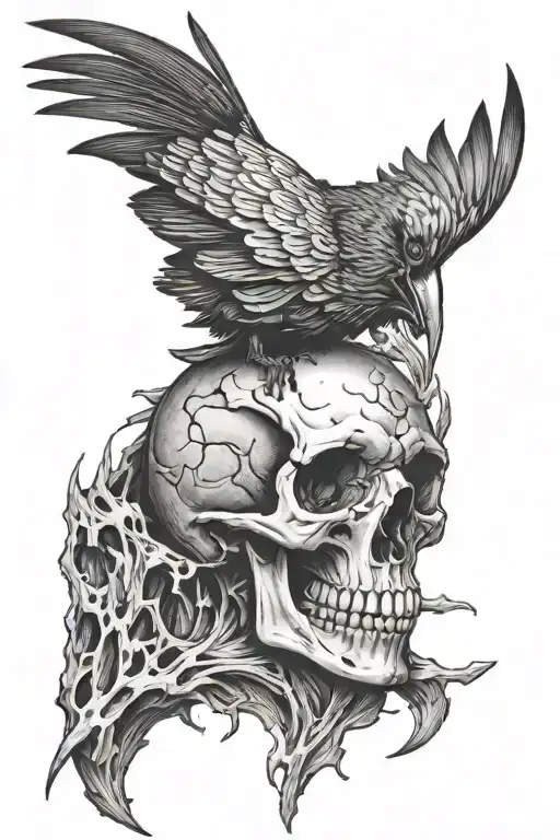 Raven Nesting In The Mouth Of A Skull