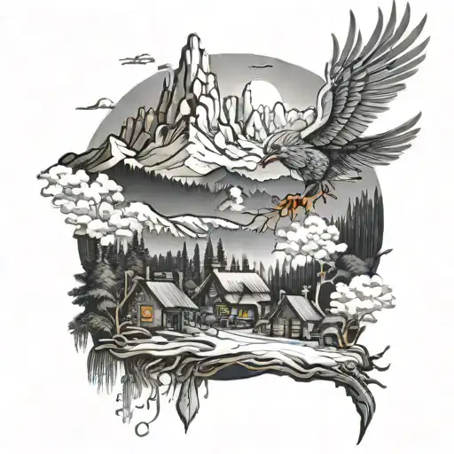 Village Nestled In Forest Mountains Rising Phoenix