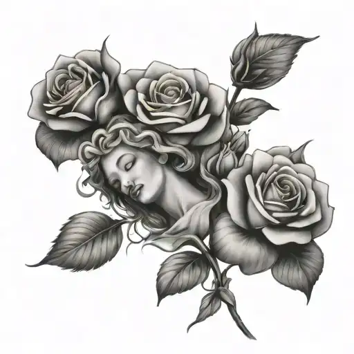 3 Angel And Roses Growing