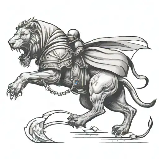 Hooded Knight Walking With A Lion