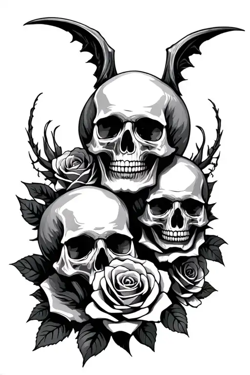 Hear No Evil See No Evil Speak No Evil Dark Skulls Angles Roses
