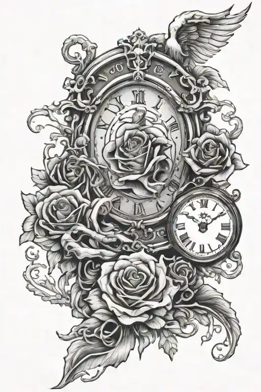 Crying Mary Rose Intertwined Time Clock And Bones Emerging