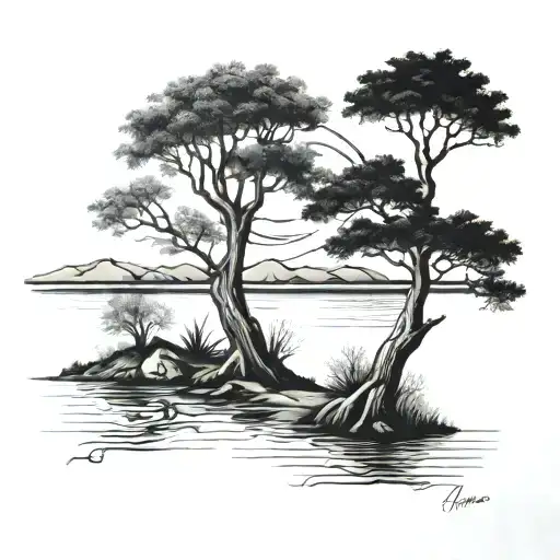 Tree And Lake Scene
