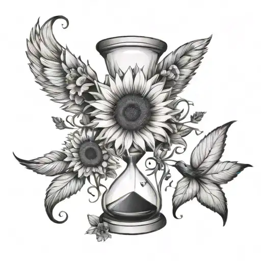 Sunflower Hour Glass With Birds Flying