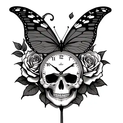 Skull Rose K9 Butterfly Clock Libra