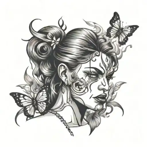 Angry Woman Feminist With Butterflies And Fire