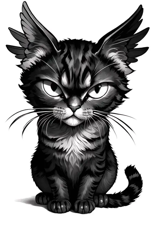Evil Cat With Wings With Shadow