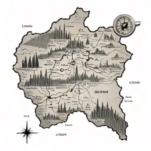 Map Of Lebanon Focusing On Southern Lebanon And The Litani River With A Compass Pointing South