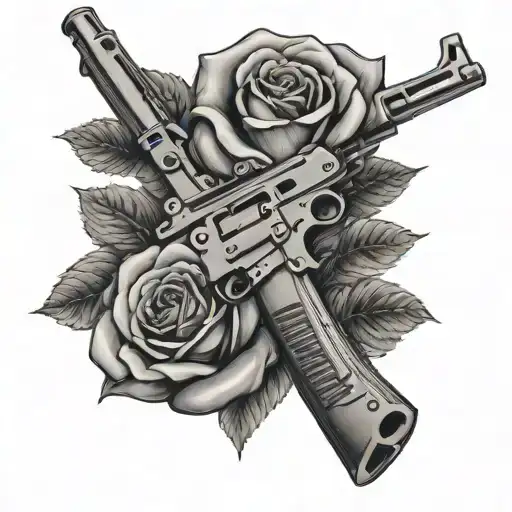 Kalashnikov Rifle And A Rose