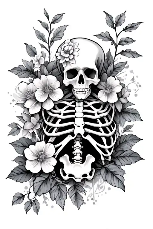 Skeleton And Flowers