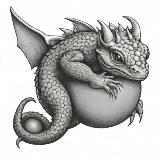 Baby Draggon Sleeping On A Ball