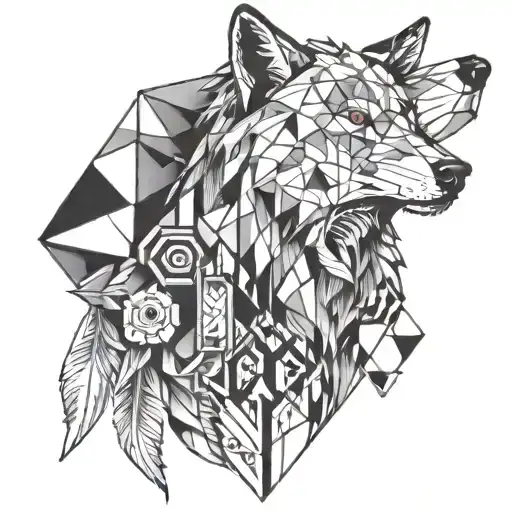A Geometric Design Of A Wolf's Head Made Up Of Hiking And Music Symbols