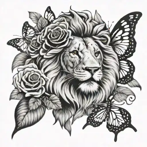 Roses Lion Jesus Quote And Butterflies