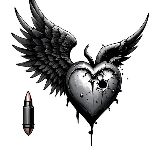 Heart With Bullet Hole One Angel Wing And One Demon Wing