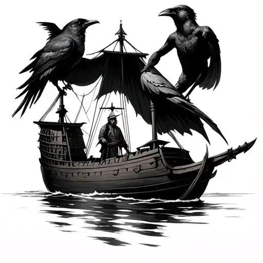 Mannanan Mac Lir As The Ferryman With A Crow Perched On The Mast To Represent The Morrigan