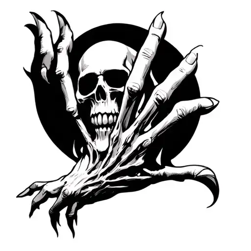 Grim Reaper Hand Tattoo With Skull Fingers Tattooed On Fingers Of The Hand