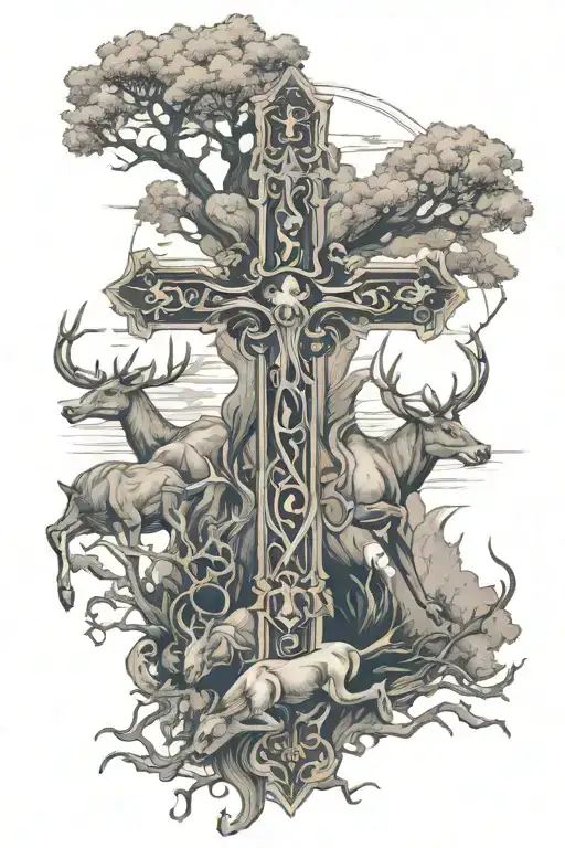 Cross And Hunting Scene