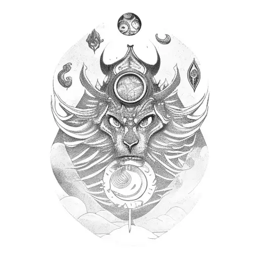 An Intricately Detailed Tarot Card Surrounded By Celestial Elements