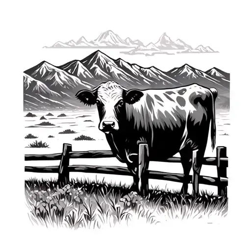 Black Cow Ranch Fence And Mountains