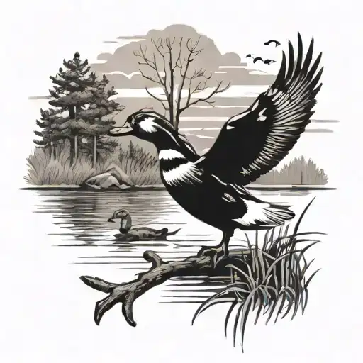 Dog Paw Print Duck Hunting Scene