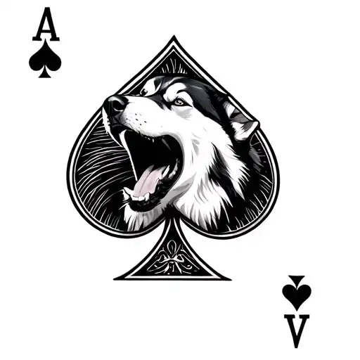 Husky Howling In The Spade Of The Ace Of Spades Card
