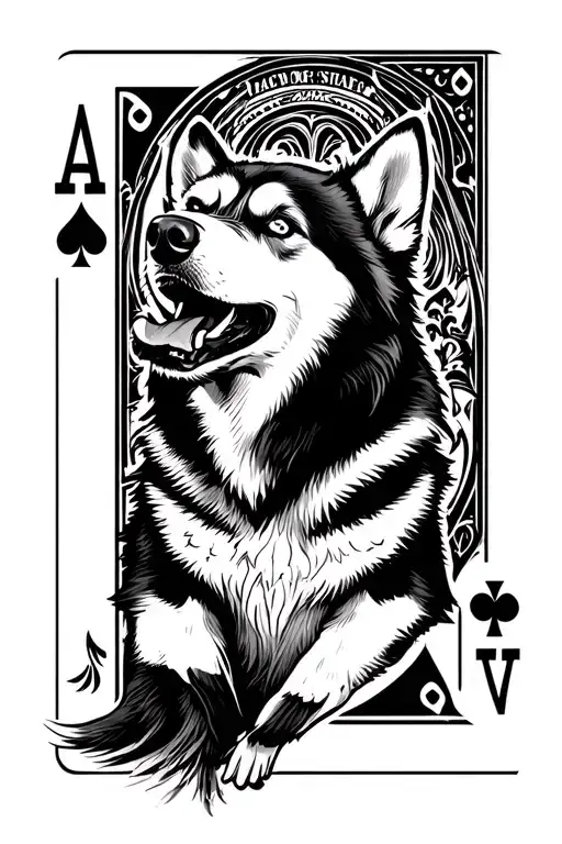 Husky Howling In The Spade Of The Ace Of Spades Card